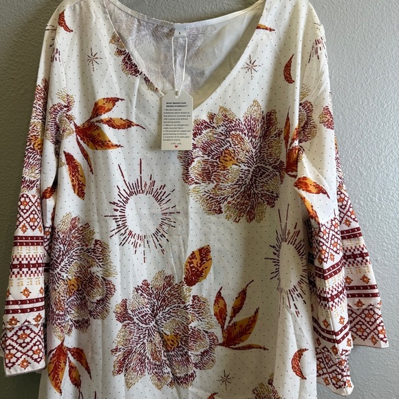 New Womens Dress Size Large Bohemian Floral Long Sleeve Dress Fall Colors New - Picture 2 of 7